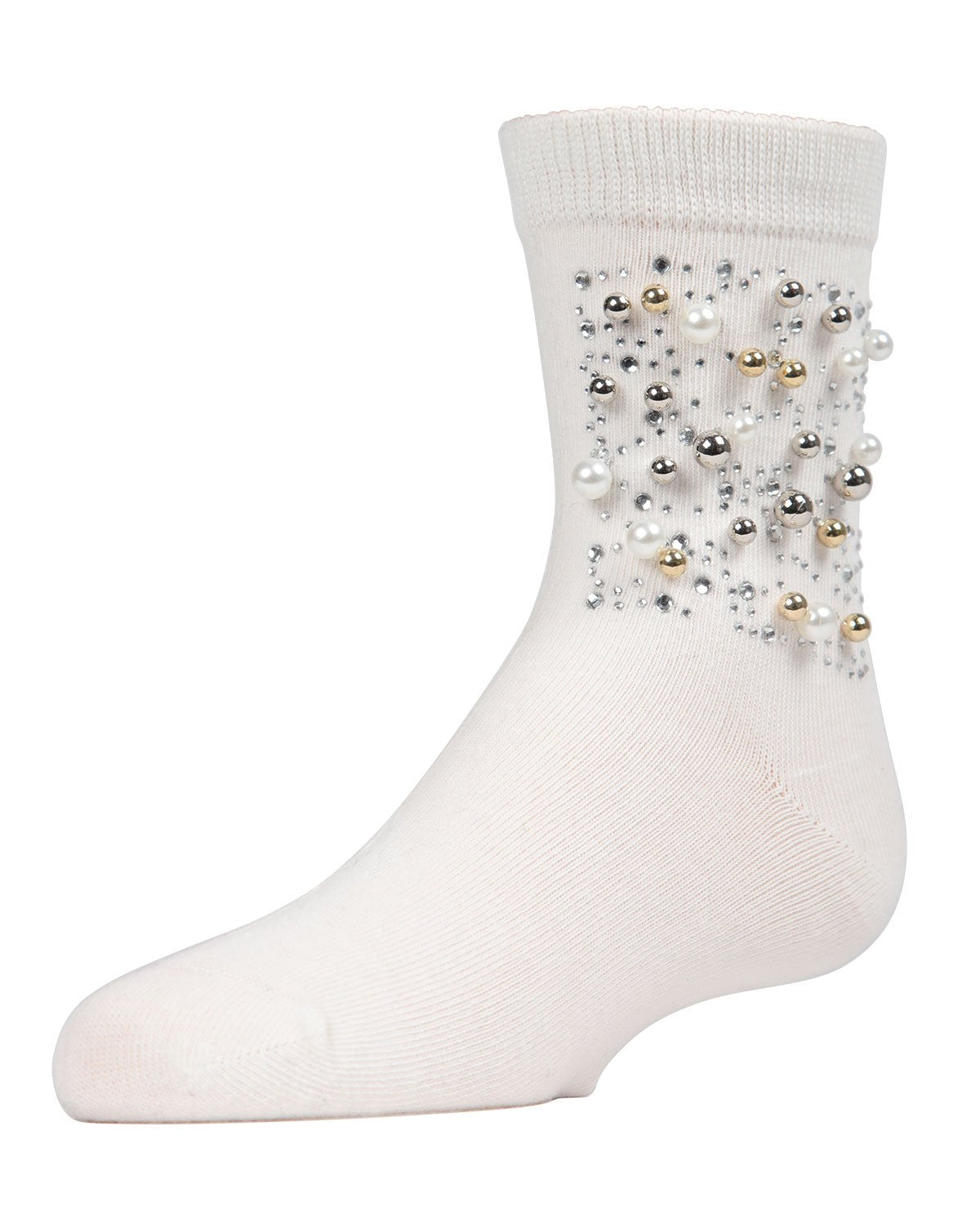 Starry Night Jeweled Girls Combed Cotton Crew Socks