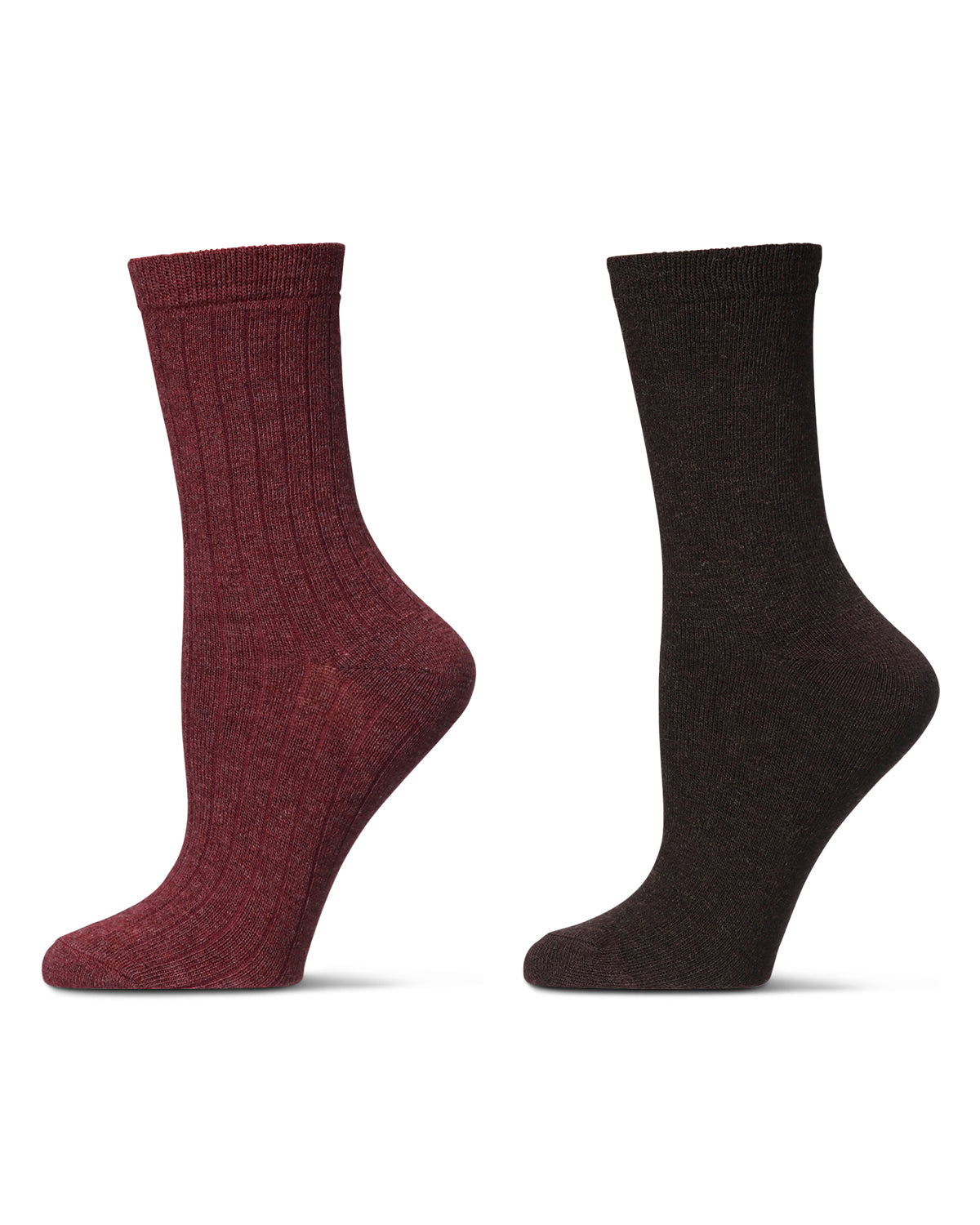 Women's 2 Pair Ribbed Flat Knit Wool Blend Crew Socks