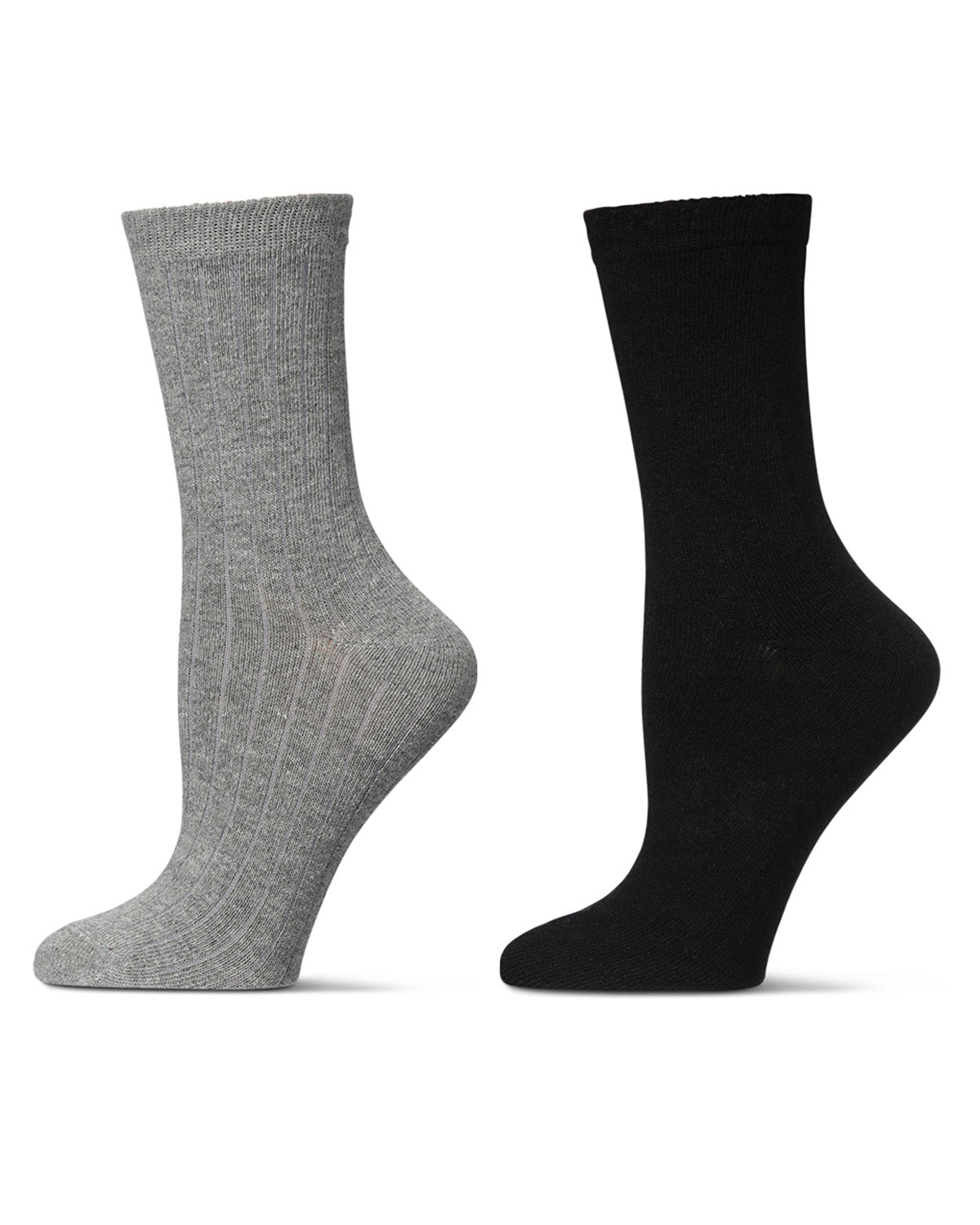 Women's 2 Pair Ribbed Flat Knit Wool Blend Crew Socks