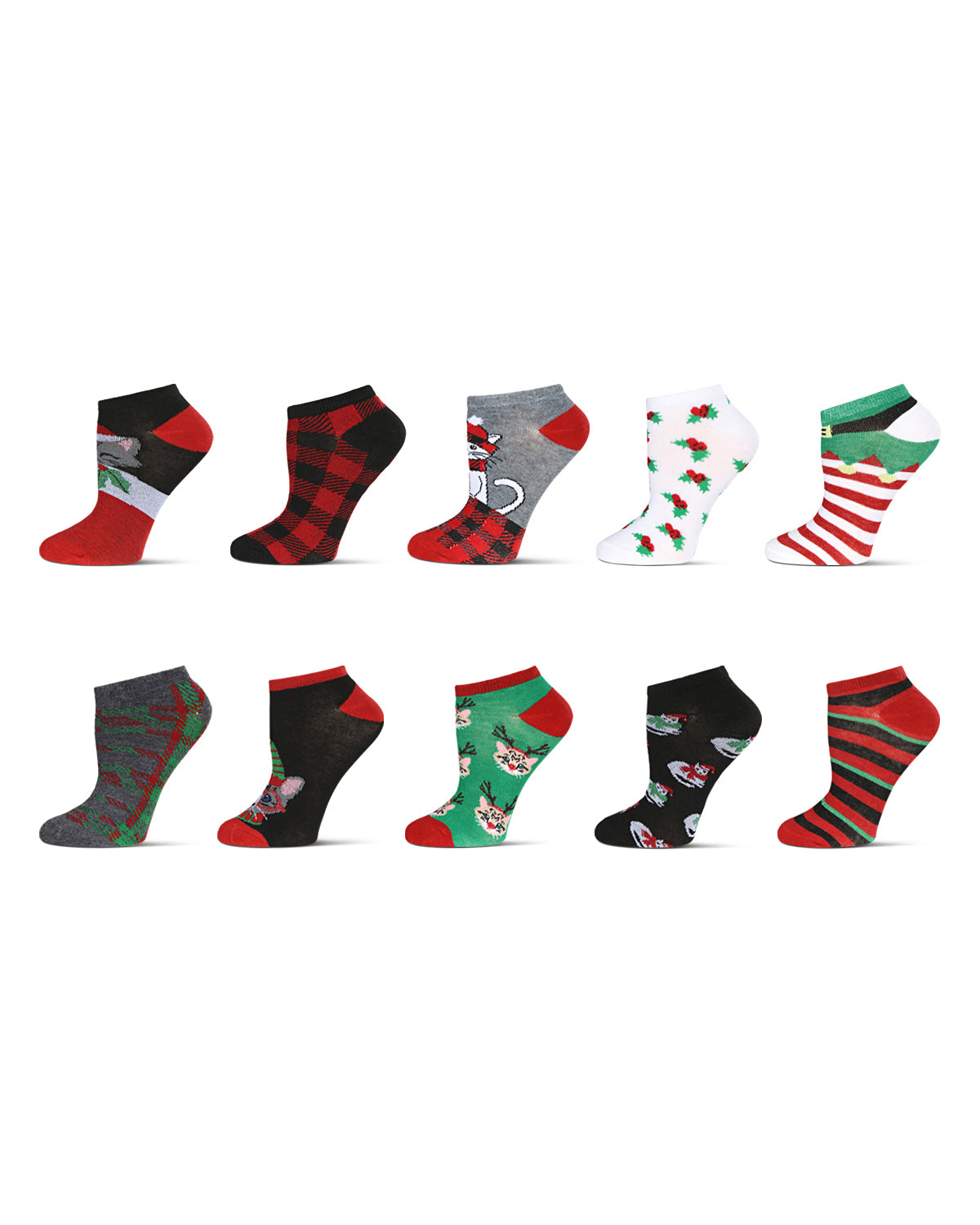 Women's 10 Pair Pack Holiday Kitty Low Cut Socks