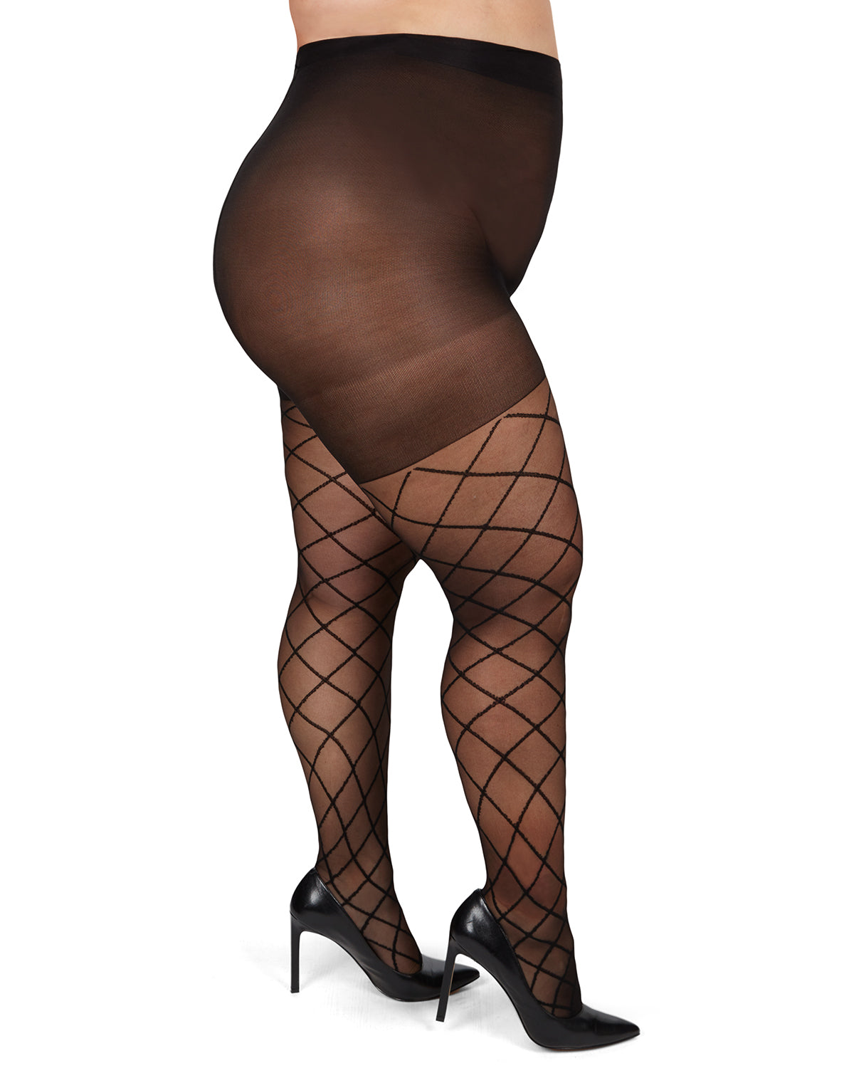 Plus Size Curvy Diamond Sheer Control Top Tights