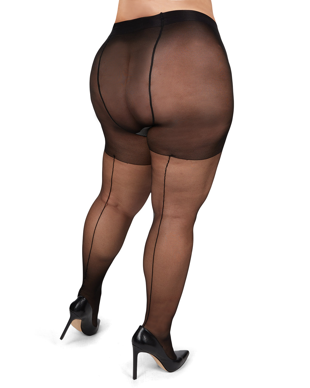 Women's Back Seam/Cuban Heel Plus Size Curvy Control Top Pantyhose