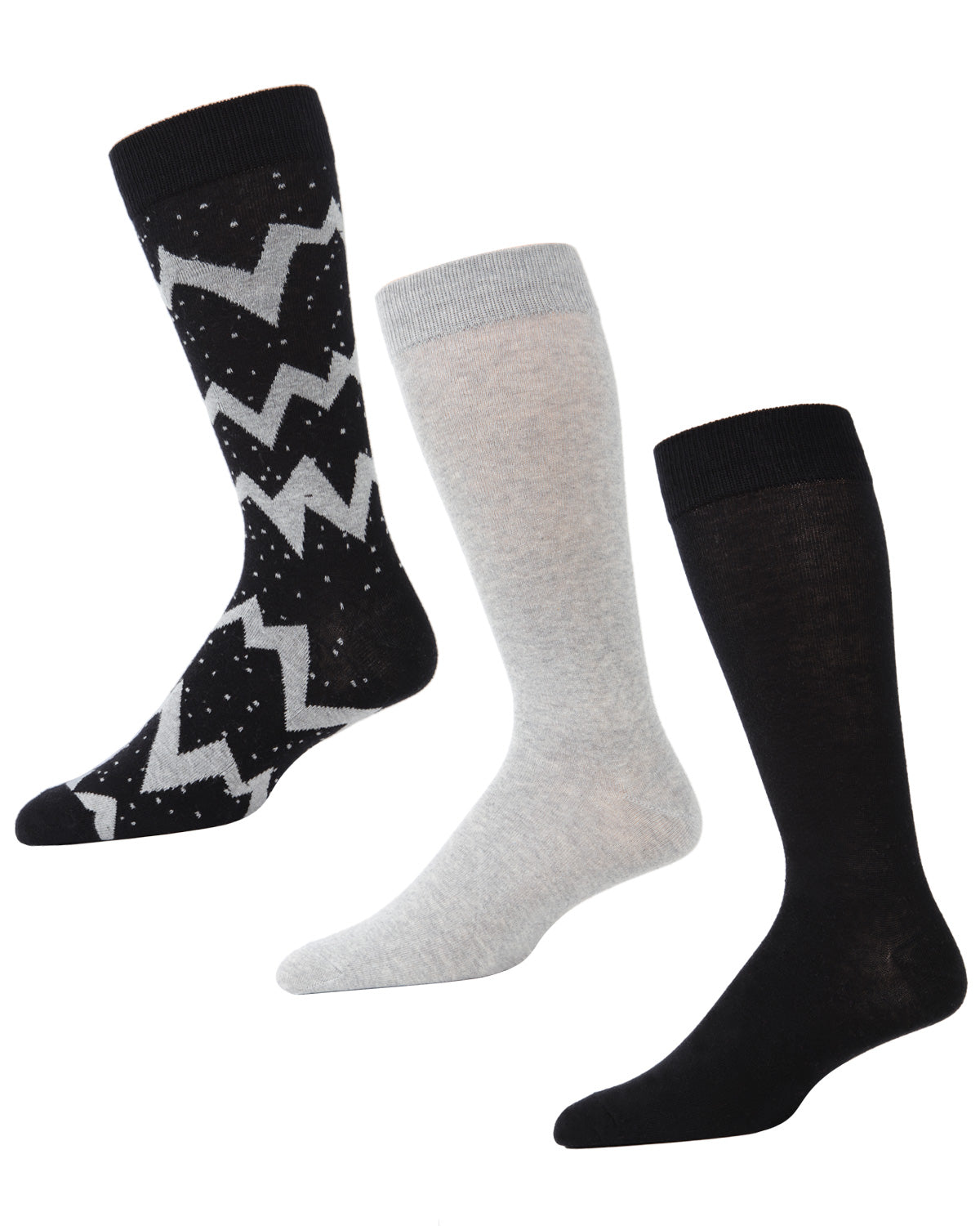 Men's 3 Pair Pack Lightning Bolt Cotton Blend Crew Socks