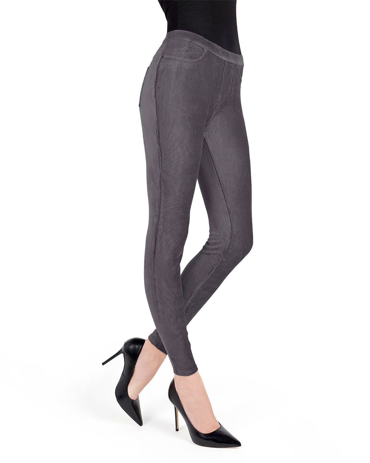 MeMoi Thin-Rib Stretch Corduroy Leggings Black MQ 001 Small/Medium