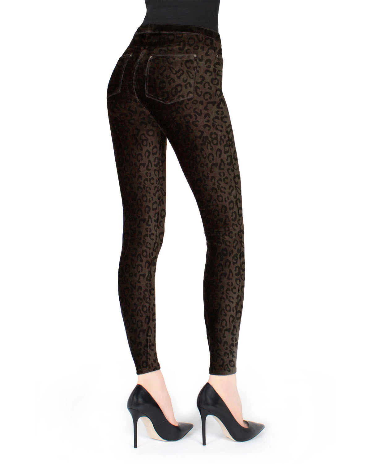 Brown Corduroy Cotton Blend Animal Print Leggings