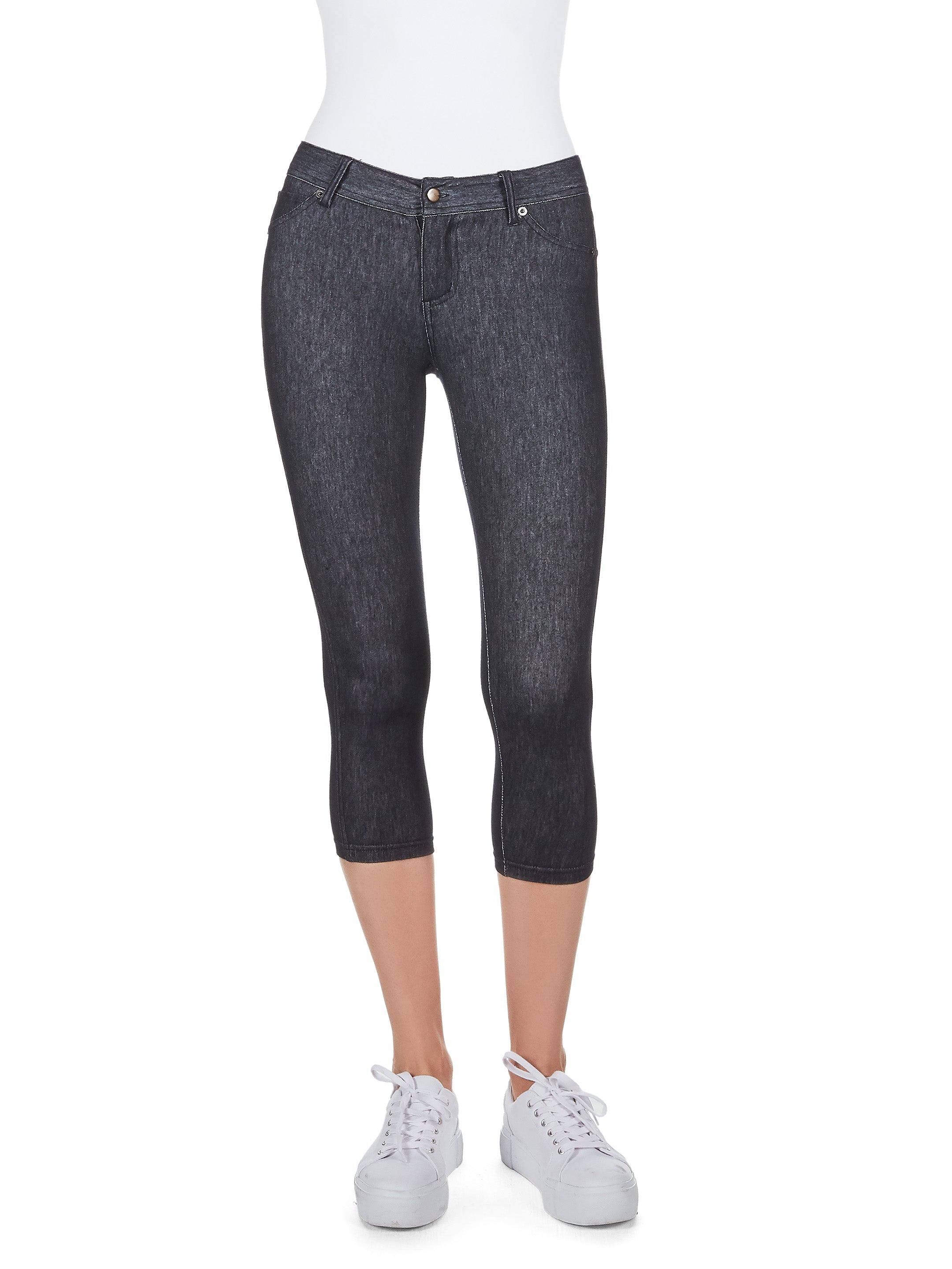 Denim Zipper Capri Cotton Blend Jean Leggings