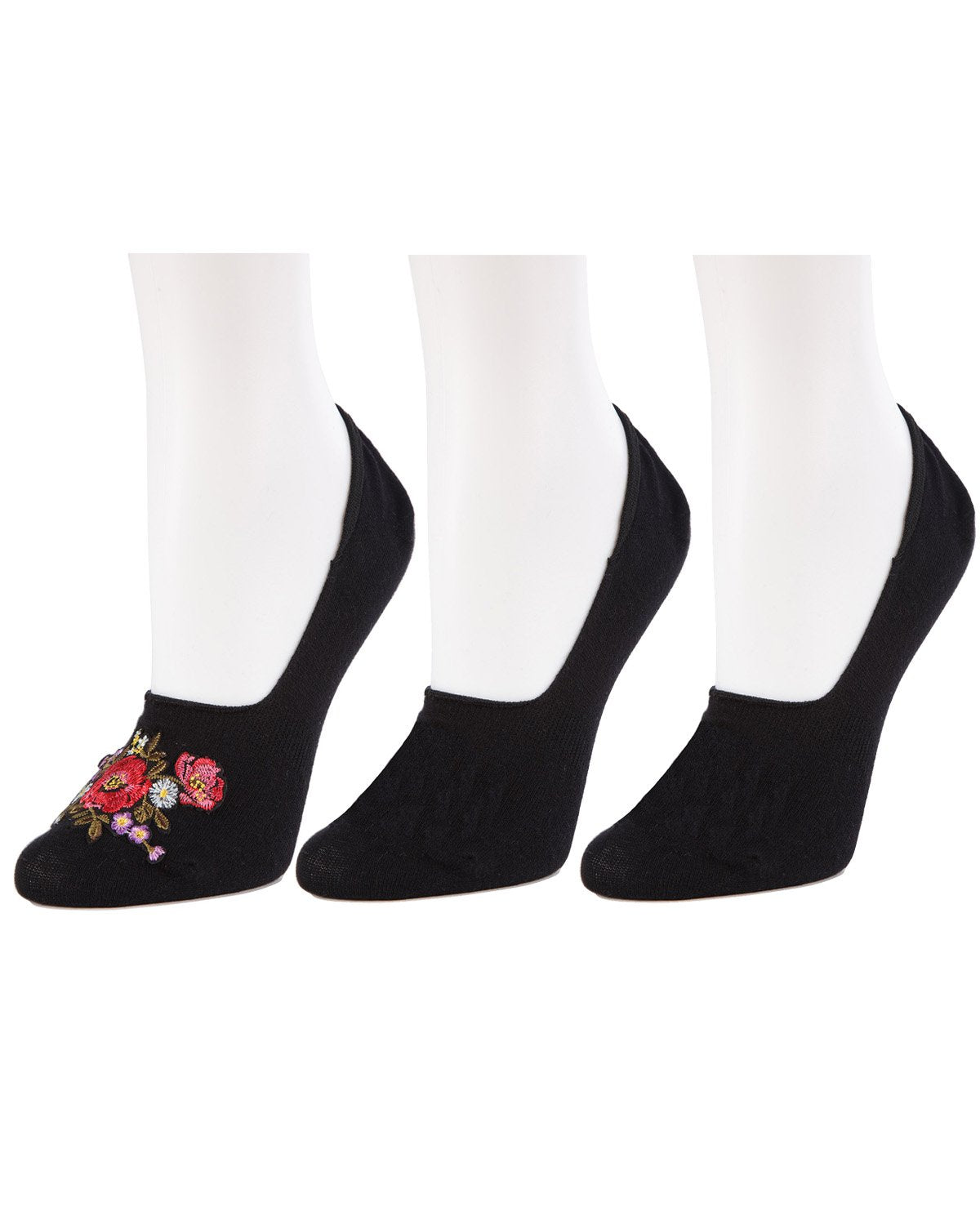 Embroidered Bouquet No-Show Cotton Blend Socks 3-Pack