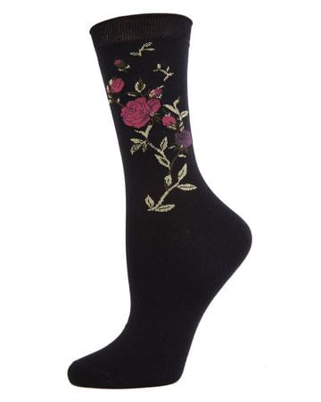 Metallic Floral Cotton Blend Crew Socks