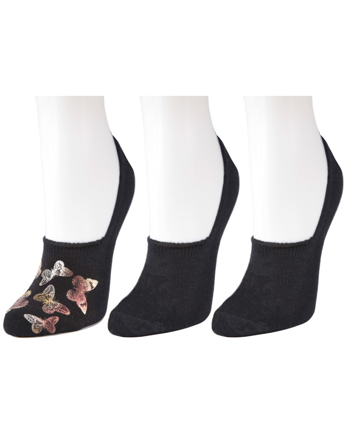 Women's 3 Pair Pack Metallic Monarch Butterfly No Show Liner Socks