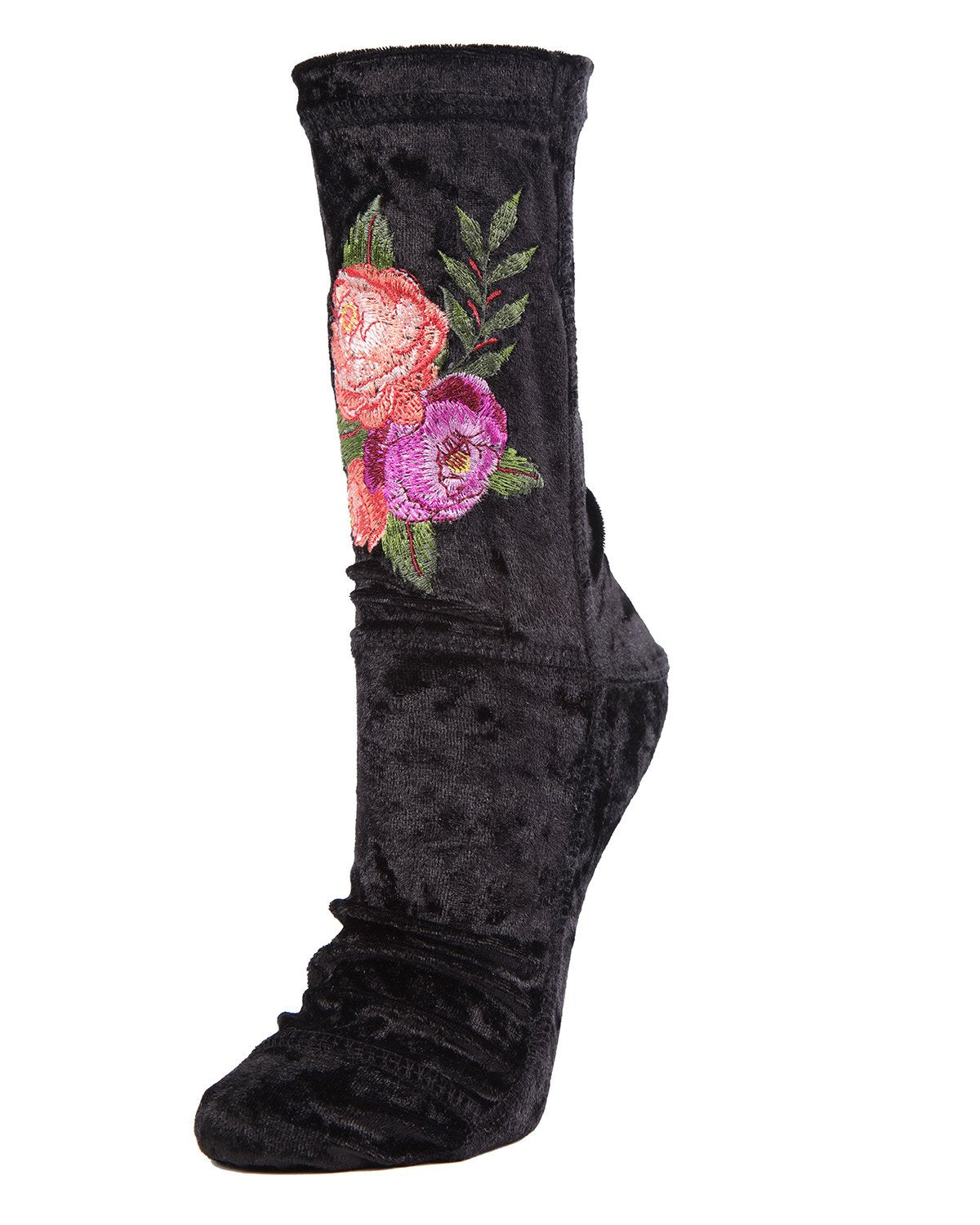 Floral Embroidered Crushed Velvet Socks