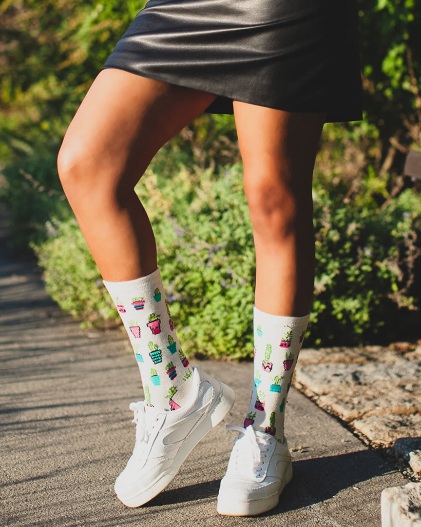 Potted Cacti Bamboo Blend Crew Socks