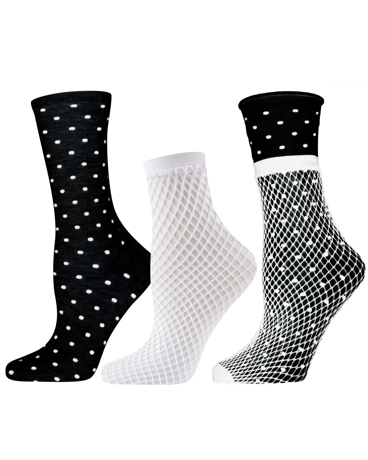 Three-In-One Mix & Match Crew and Fishnet Socks