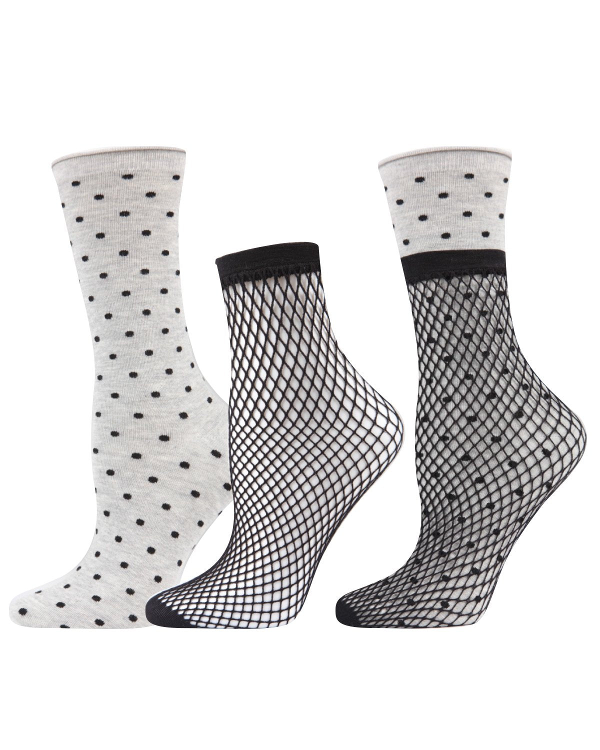 Three-In-One Mix & Match Crew and Fishnet Socks