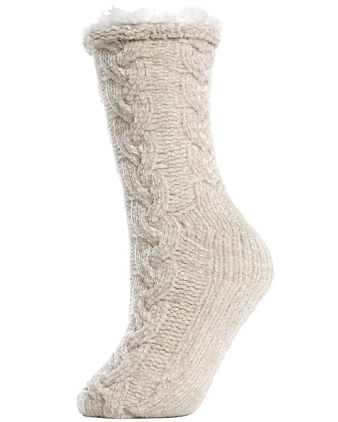 Cable Chenille Plush-Lined Non-Skid Slipper Socks