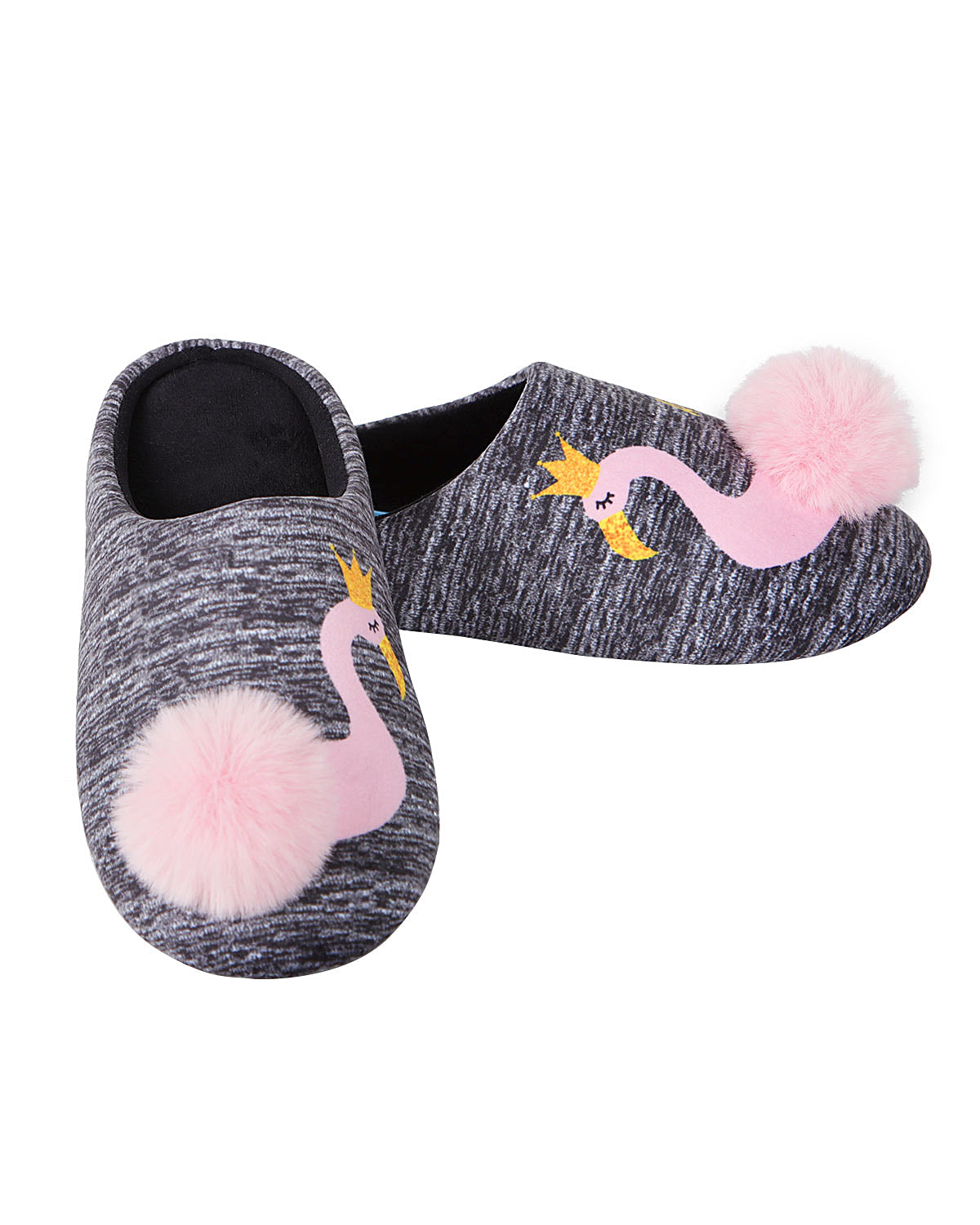 Royal Flamingo Pompom Plush Slippers