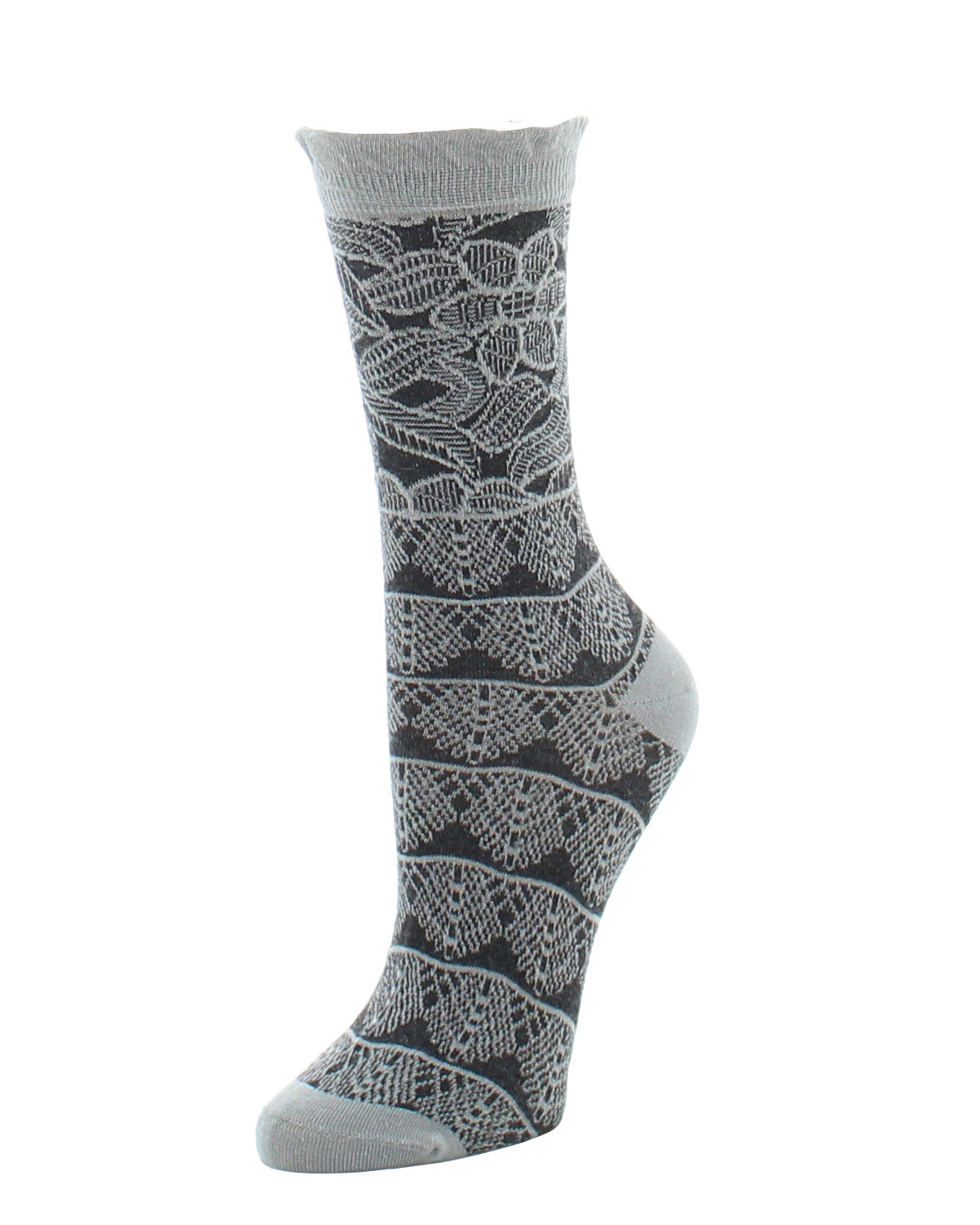 Natori Lace Trellis Cotton Blend Crew Socks