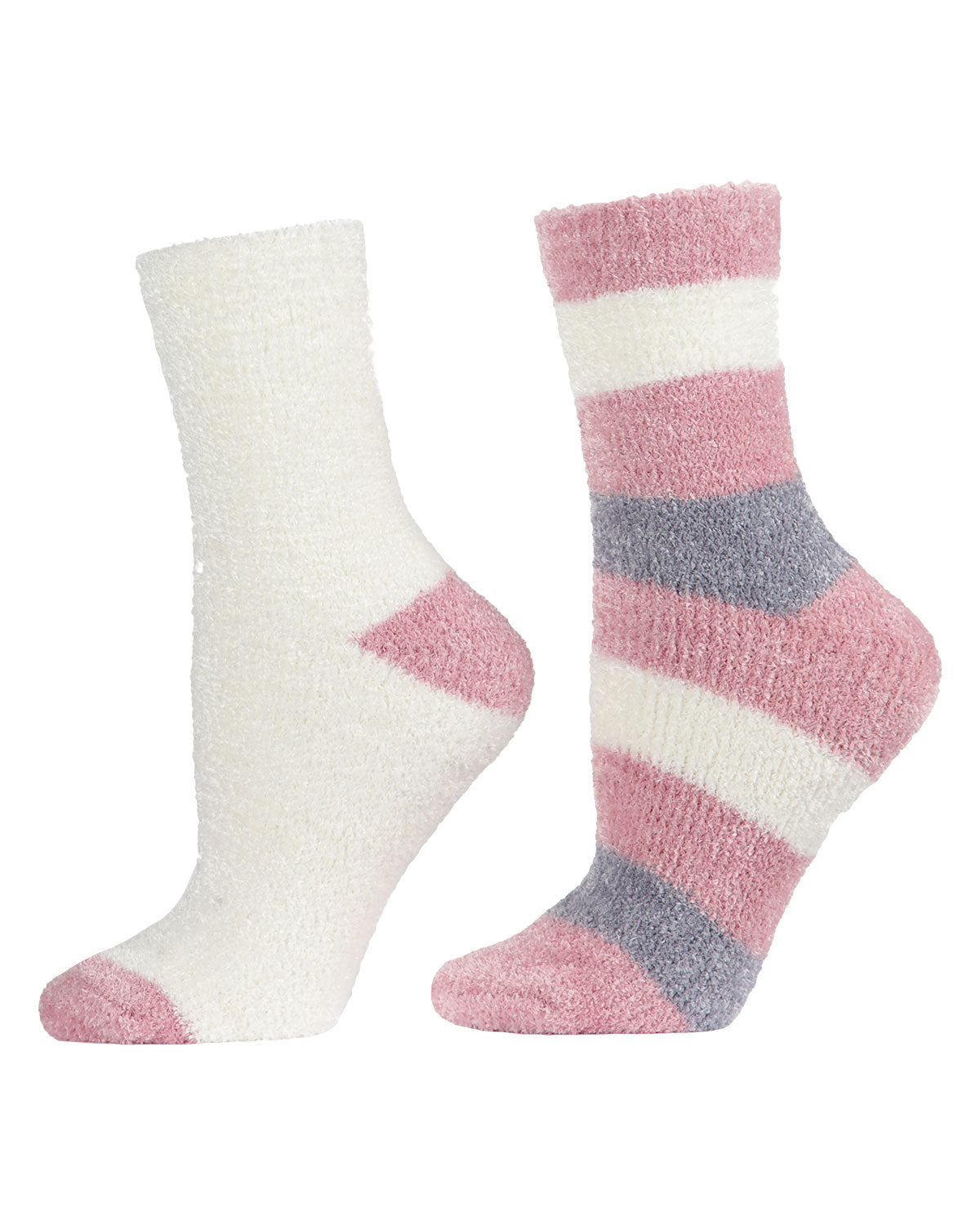 Chenille Striped/Solid Cozy Crew 2 Pair Pack