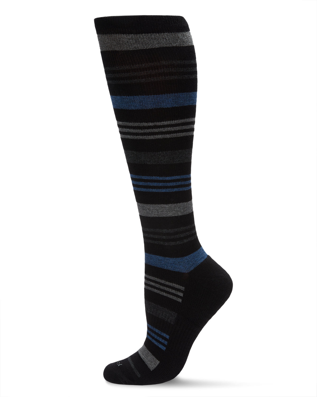 Unisex Black Multi Striped Cotton Blend 15-20mmHg Graduated Compression Socks