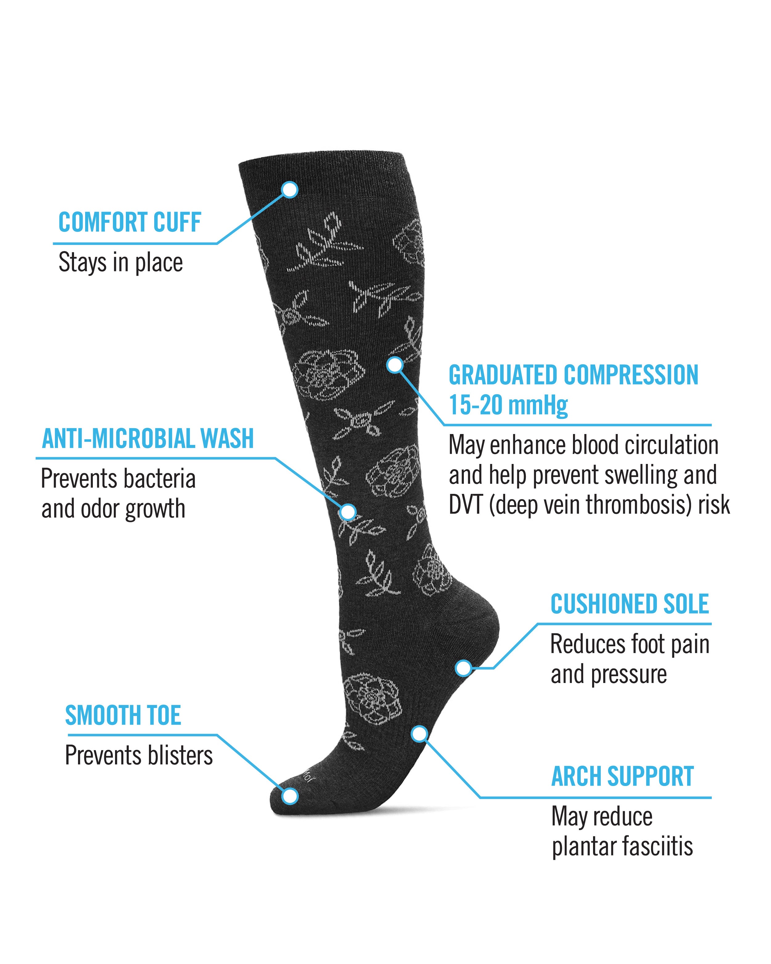 Women's Floral Cotton Blend 15-20mmHg Graduated Compression Socks