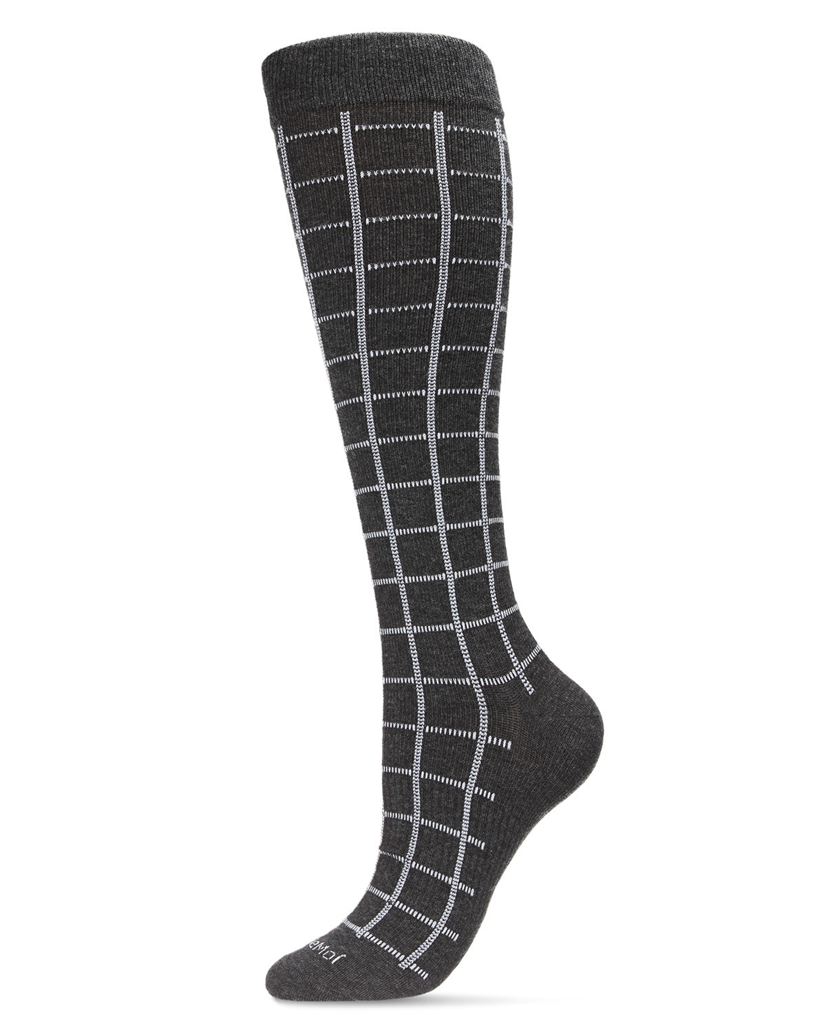 Unisex Window Pane Knee High Cotton Blend 15-20mmHg Graduated Compression Socks