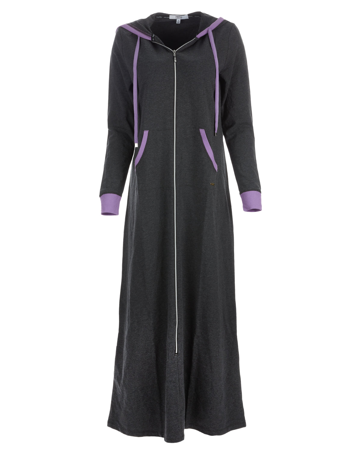 Women's Colorblock Cotton Blend Zippered Full Length Lounger Gown