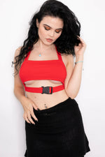 Red Cut Out Buckle Crop Top