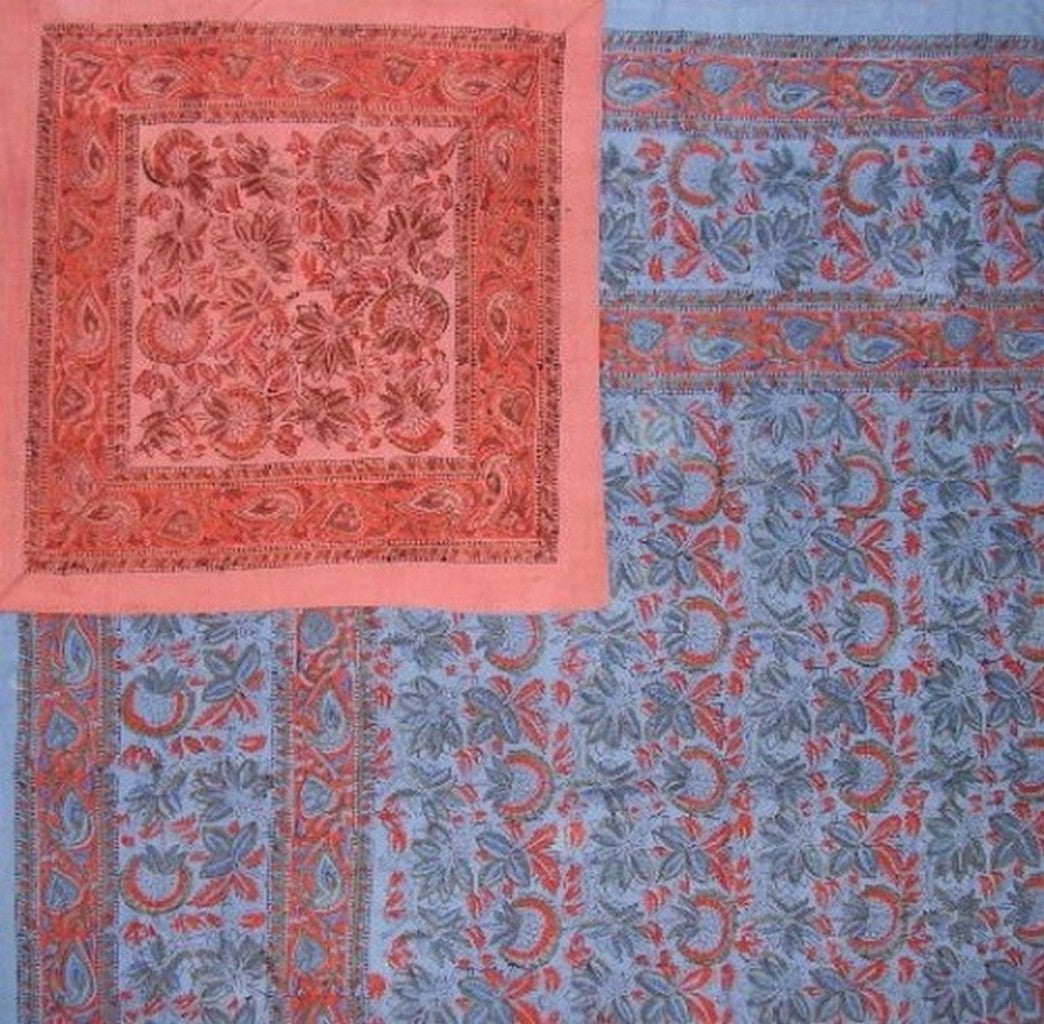 Floral Block Print Reversible Duvet Cover Cotton 92 X 88 Fits