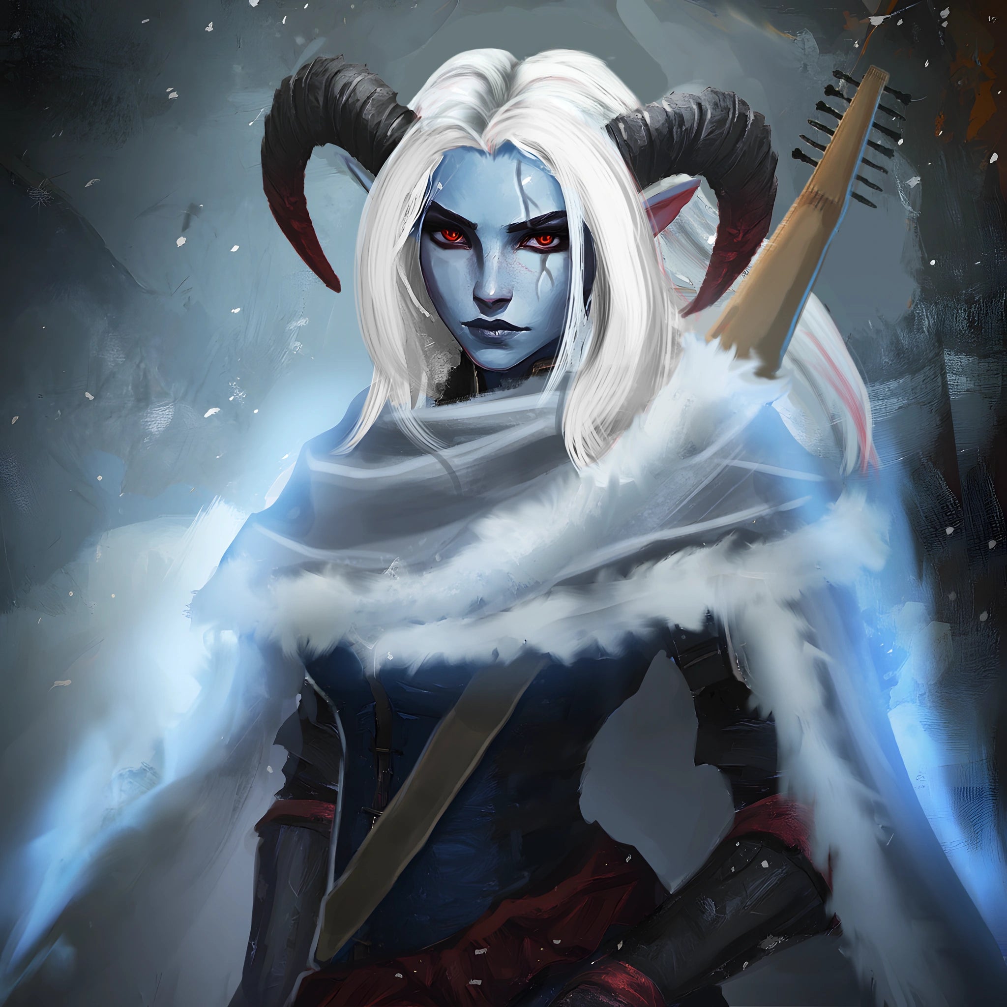 DnD Commission of a Winter Tiefling Bard