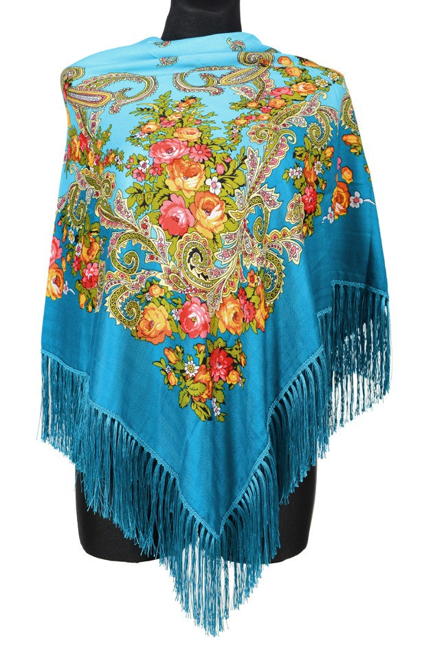 Traditional Russian Pashmina Folk Shawl with Fringes - Russian Collect ...