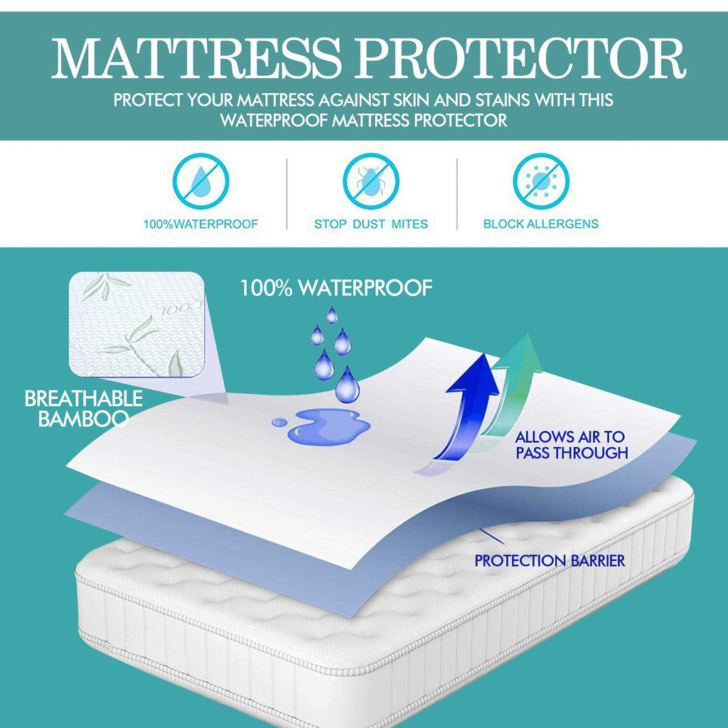 Fitted Waterproof Mattress Protector with Bamboo Fibre Cover King Size ...