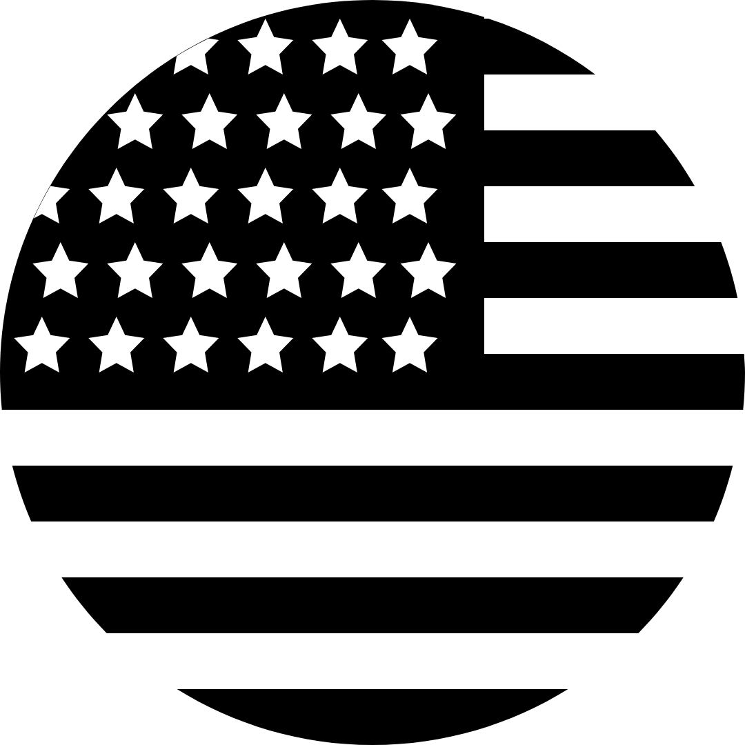 US flag icon with stars and stripes in a circular shape.