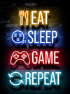 Neon Gamingplakat - Eat, Sleep, Game, Repeat