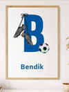Fotballplakat med valgfri bokstav og navn - Blå og rosa - Plakatbar.no