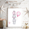 Håndtegnet kanin med ballong og hvit bakgrunn - plakat - Plakatbar.no