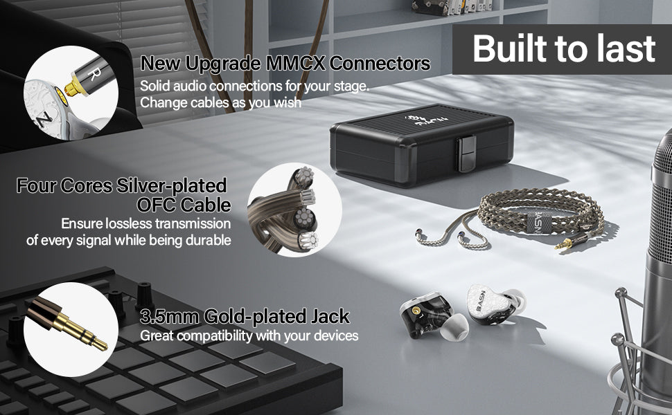 BASN Bmaster5 Five Drivers (1DD+4BA) MMCX Connector In Ear Monitor Headphone Glacier White A+