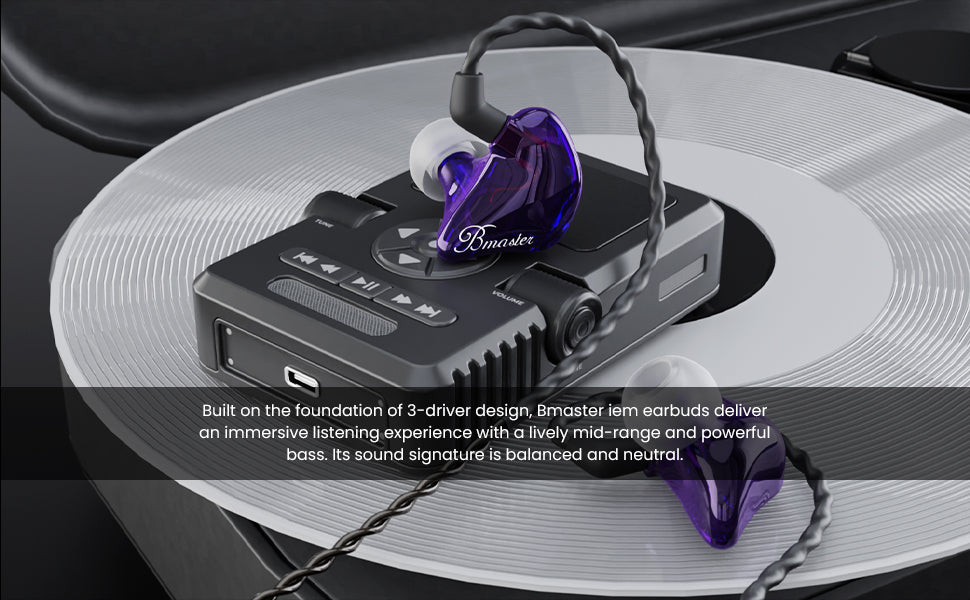 BASN Bmaster Triple Drivers HiFi Stereo Noise-Isolating in Ear Monitor Headphone Violet A+ 