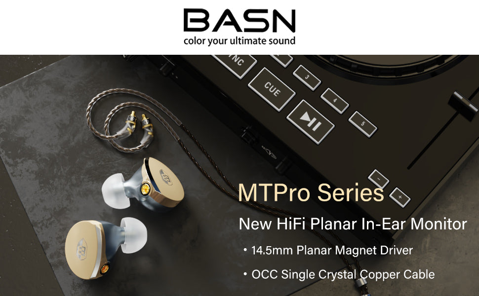 BASN MTPro 14.5mm Planar HiFi In-Ear Monitor Headphones Champagne Gold A+