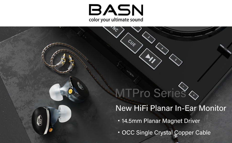 BASN MTPro 14.5mm Planar HiFi In-Ear Monitor Headphones Rich Black