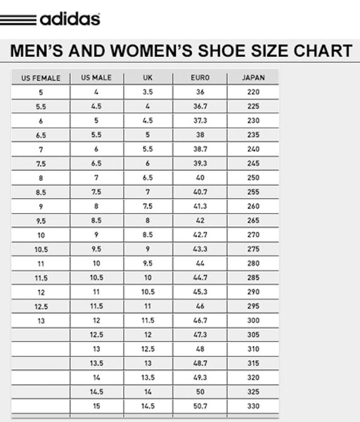 adidas japan shoe size chart