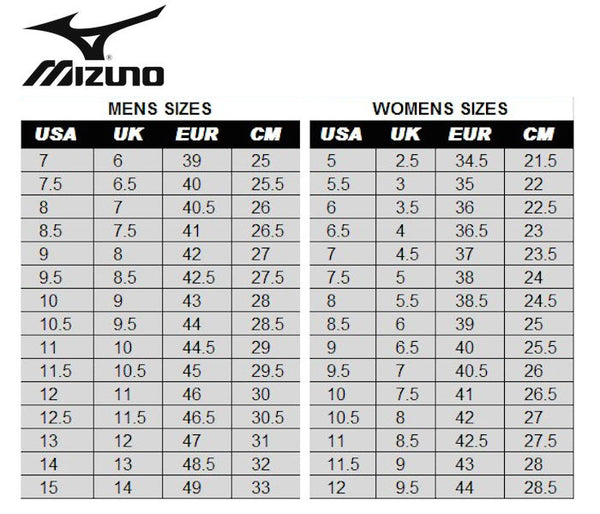 mizuno size chart women's