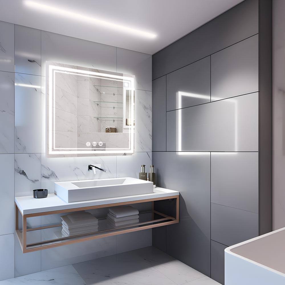 36 in. H Rectangular Frameless LED Light and Anti-Fog Wall Bathroom Vanity Mirror