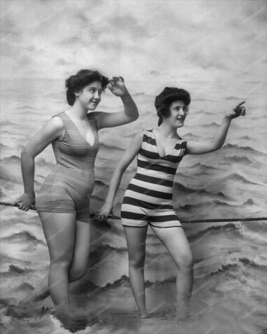 Two Women Posing in Bathing Suits 8x10 Reprint Of Old Photo – Photoseeum
