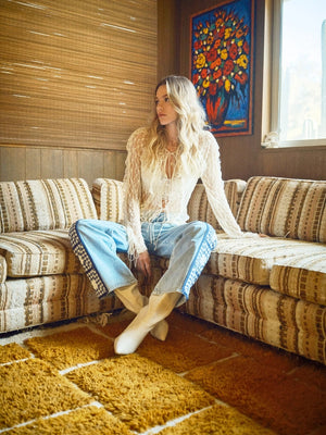 Sheer Ruffle Lace Front Tie Top - Wild Hearts Boutique