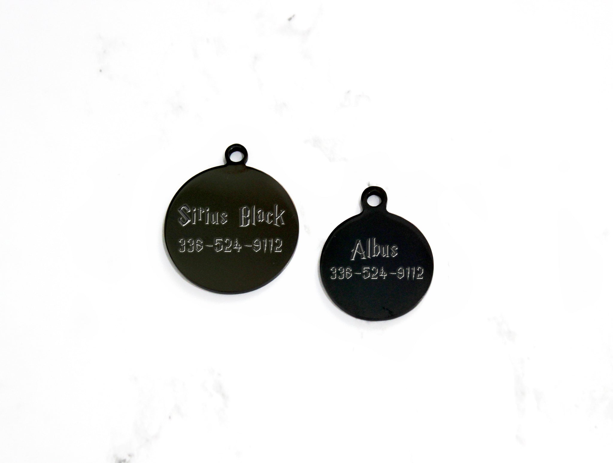 Black Dog ID Tag, Engraved Stainless 