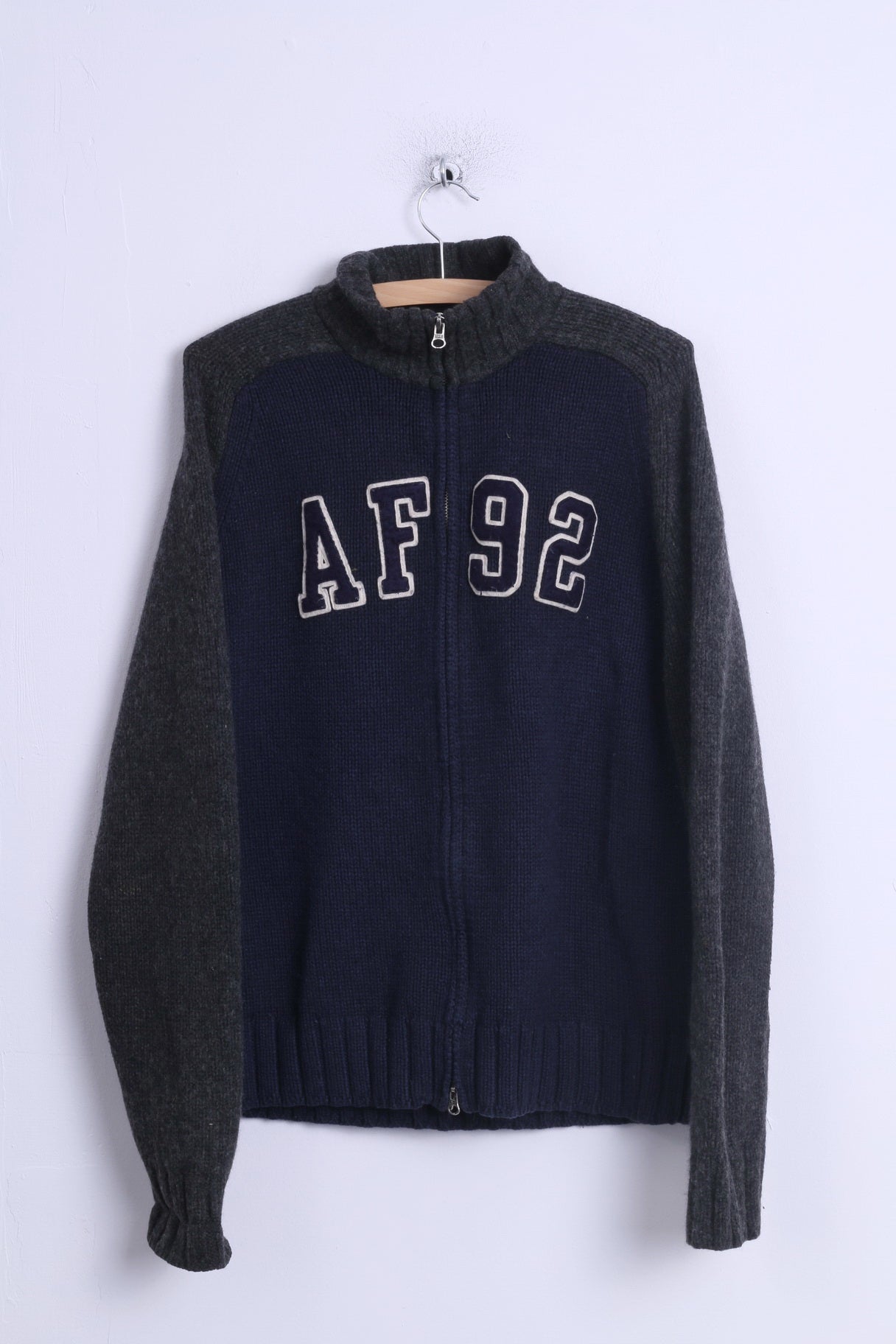 Abercrombie & Fitch Mens XL Sweater Navy Zip Up Muscle Lambswool AF 92