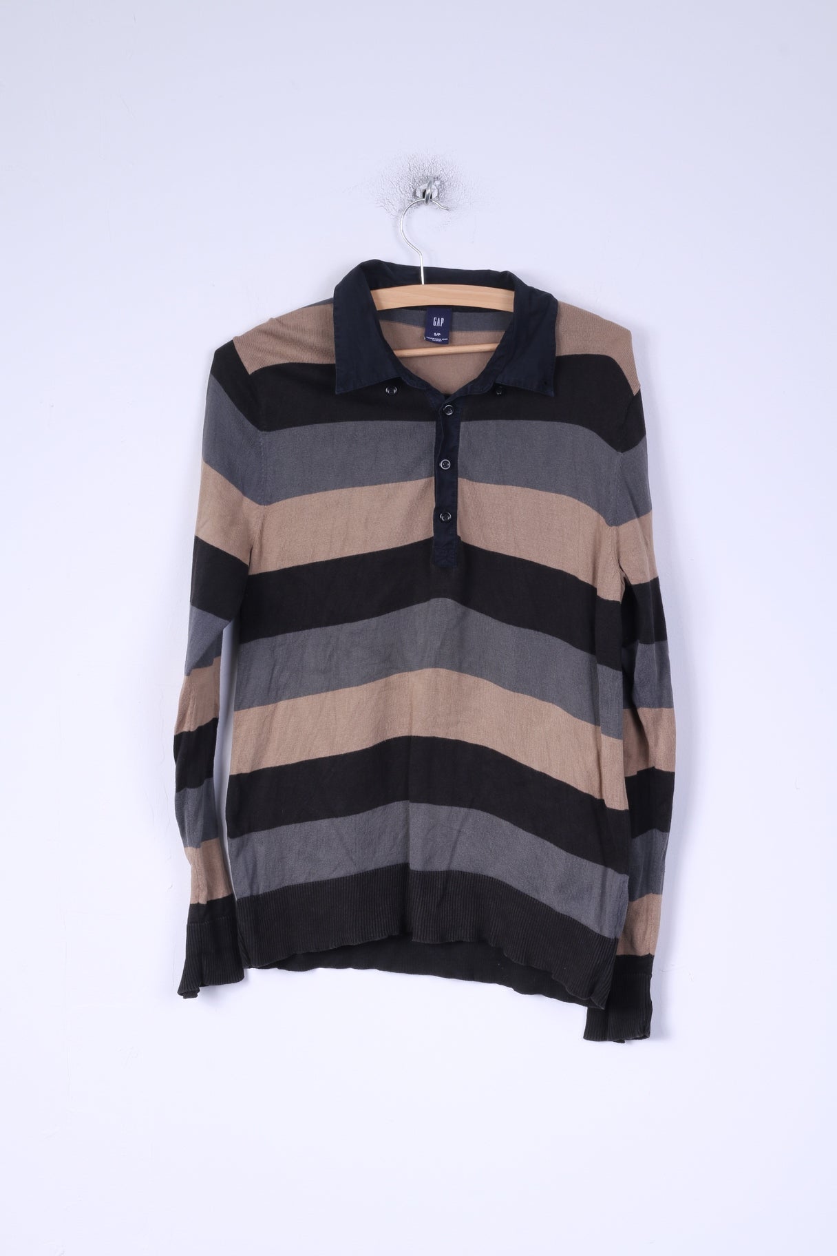 GAP Mens S Polo Shirt Long Sleeve Cotton Striped Dark – RetrospectClothes