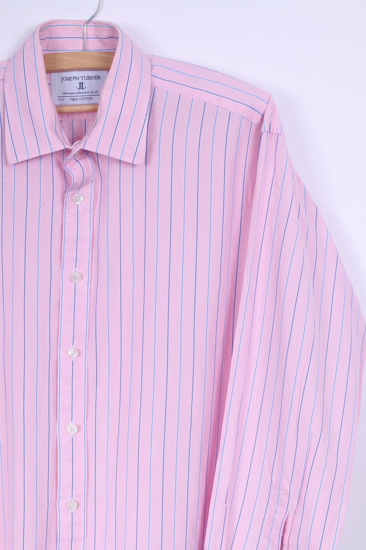 Joseph Turner Mens 34 16.5 XL Casual Shirt Pink Striped Cotton Long Sl ...