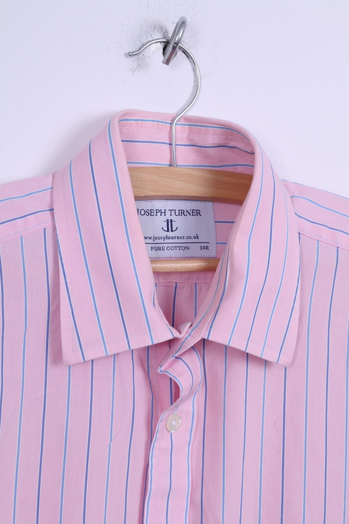 Joseph Turner Mens 34 16.5 XL Casual Shirt Pink Striped Cotton Long Sl ...