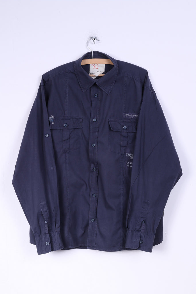 C&A Angelo Litrico Mens XL Casual Shirt Navy Blue Cotton Urban Distric ...