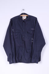 C&A Angelo Litrico Mens XL Casual Shirt Navy Blue Cotton Urban District Detailed Buttons